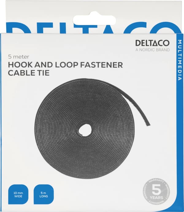 DELTACO burrebånd, 5m, 10mm, sort