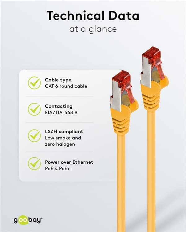Goobay Patchkabel CAT 6, S/FTP (PiMF), gul, 5 m kopparledare (CU), halogenfri kabelhölje (LSZH)