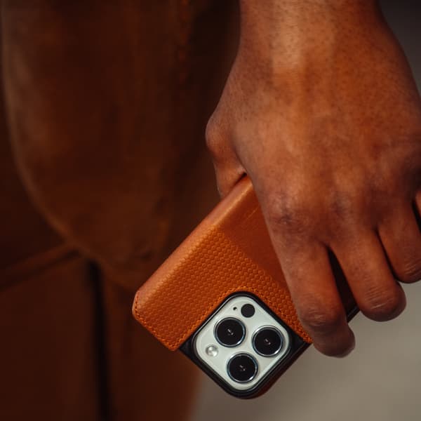 Krusell Leather Phone Wallet iPhone 13 Mini Cognac