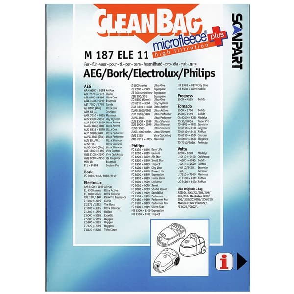 CLEANBAG Microfleece+ Dammsugarpåse S-Bag Electrolux/Philips 4+1
