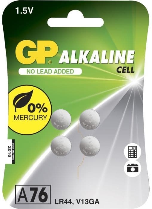GP knappcelle 76A, 1,5 V, LR44, 4-pk