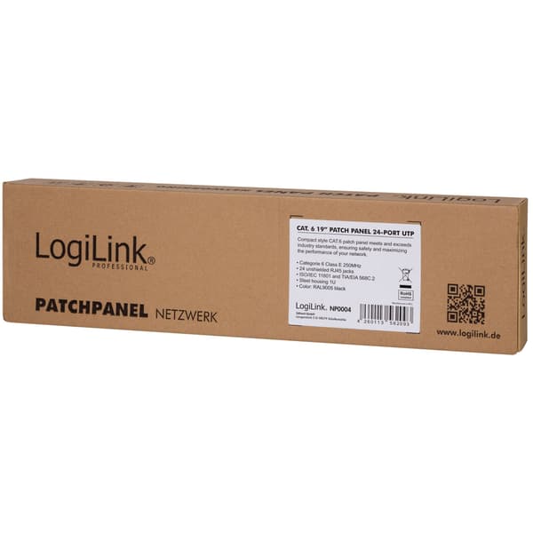 LogiLink Patchpanel 24-portar Cat6 för 19" rack U1 Svart