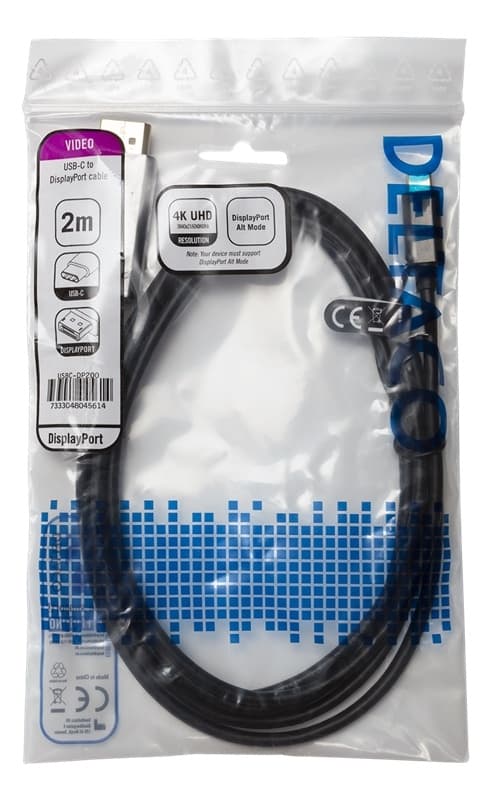 DELTACO USB-C - DisplayPort-kaapeli, 2m, 4K 60Hz, musta