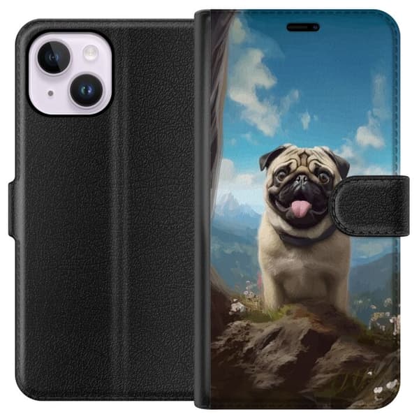 Tegnebogsetui til Apple iPhone 14 Plus med Glad Hund motiv
