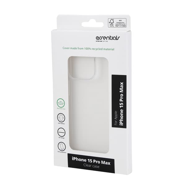 Essentials iPhone 15 Pro Max recycled TPU back cover, transparent