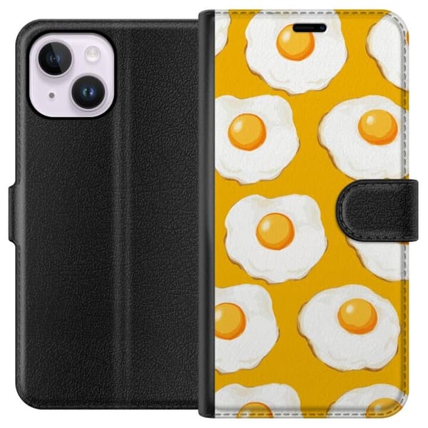 Tegnebogsetui til Apple iPhone 14 Plus med Stegt æg motiv