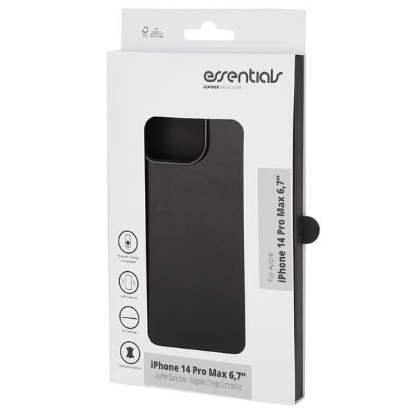Essentials iPhone 14 Pro Max Mag-bakdeksel i lær, svart