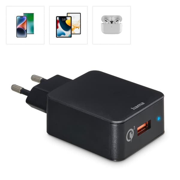 Hama Fast Charger 1x USB-A Qualcomm 19.5w Sort