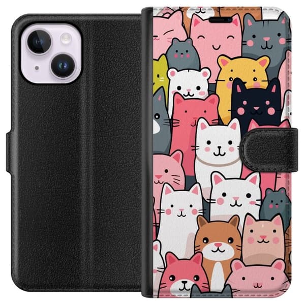 Tegnebogsetui til Apple iPhone 15 Plus med Katte mønster motiv