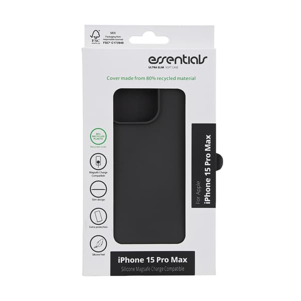 Essentials iPhone 15 Pro Max bakdeksel i silikon, svart