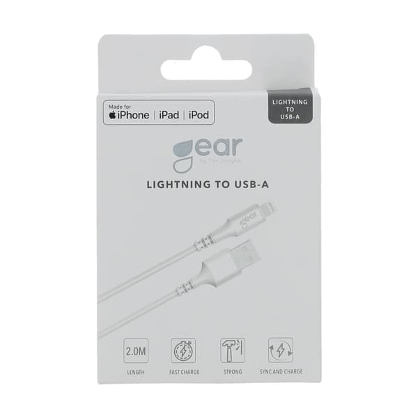 Gear Rund ladekabel Lightning til USB-A 2m Hvit MFI