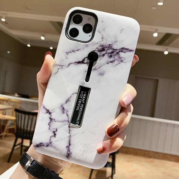 Moteveske med fingerholder - iPhone 12 Pro Max, Hvit marmor