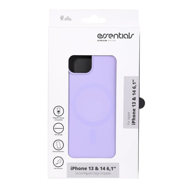 Essentials iPhone 13/14 Silicone Mag back cover, Lila