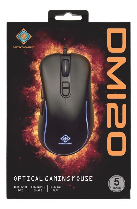 DELTACO GAMING DM120 optisk spillmus, 3200 DPI, LED, svart