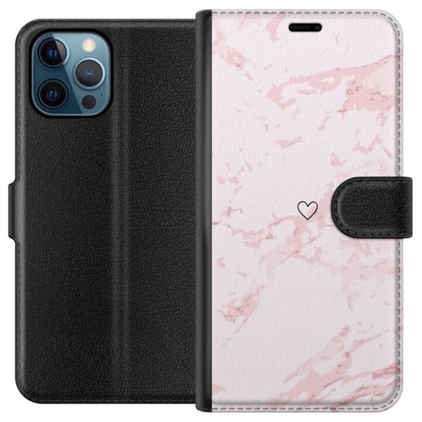 Tegnebogsetui til Apple iPhone 12 Pro med Rosa Hjerte motiv