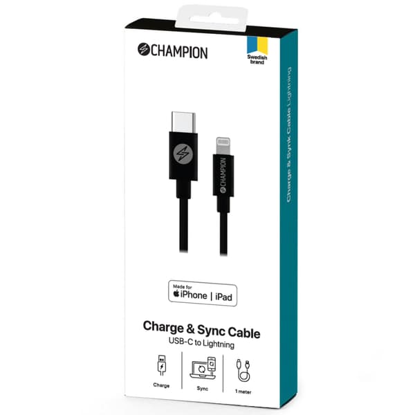 Champion USB-C til Lightning-kabel 1 m svart