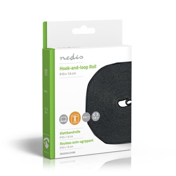 Nedis Hook and Loop rulle | 910 x 1.6 cm | Sort