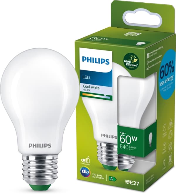 Philips Ultra Efficient LED-lamp, E27, 4000K, 840 lm