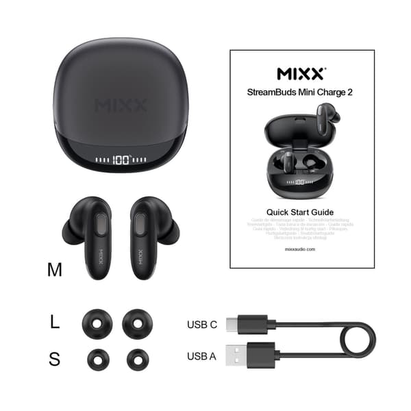 MIXX Høretelefoner Mini Charge 2 In-Ear Tws Qi Sort