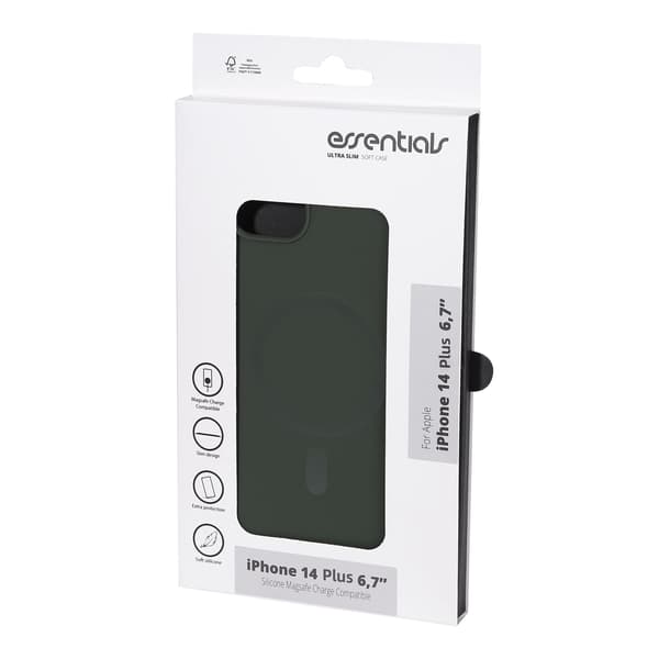 Essentials iPhone 14 Plus Mag bakdeksel i silikon, grønn