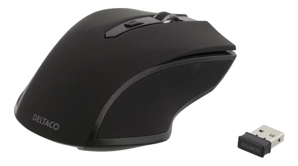 DELTACO wireless optical mouse, 5 buttons + scroll, 1600 DPI, USB, bla