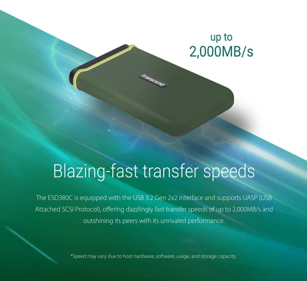 Transcend Bærbar SSD ESD380C USB-C 2 TB (R/W 2000 MB/s)