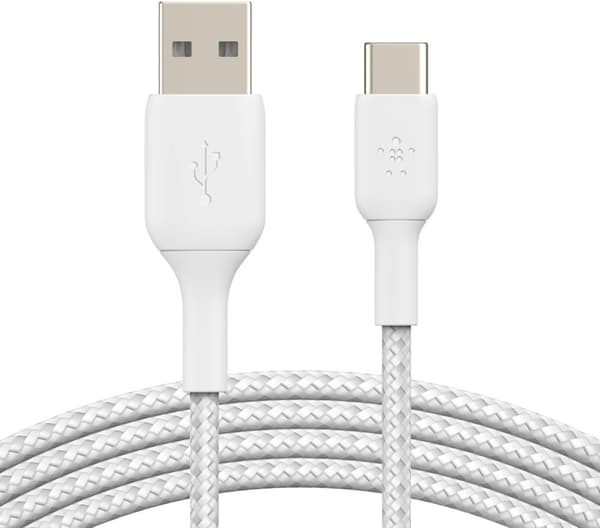 Belkin BOOST CHARGE™ USB-A - USB-C-kabel flätad, 0,15 m, vit
