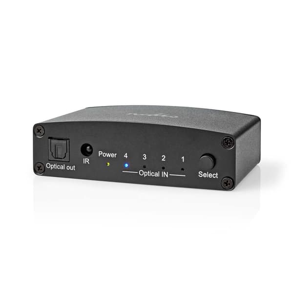 Nedis Digital Audio Switch | 4-vejs | Indgang til lyd- / video- / dataforbindelser: DC Power / 4x TosLink | Audio / video / dataforbindelser output: T