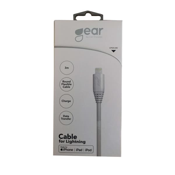 Gear Rund ladekabel Lightning til USB-A 3m Hvit MFI