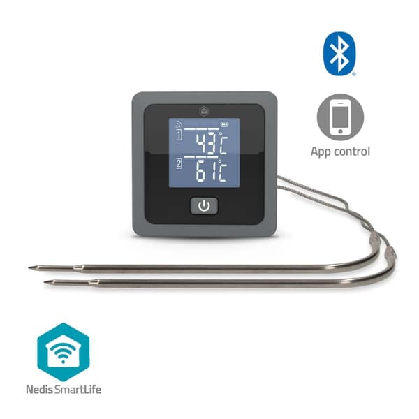 Nedis SmartLife Kødtermometer | Buzzer / Push notification | Bluetooth® | Timer | LCD | Antal prober: 2 | 1.20 m | Probe-klemmer | Nedis® SmartLife |