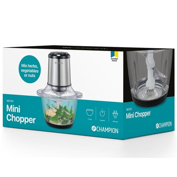 Champion Mini Chopper 1,2L 400W Glasskål MC310 Rustfrit stål