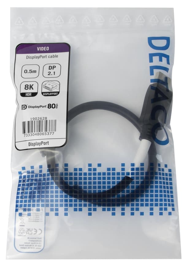DELTACO DisplayPort-kabel, DP 2.1, DP80, 0,5 m