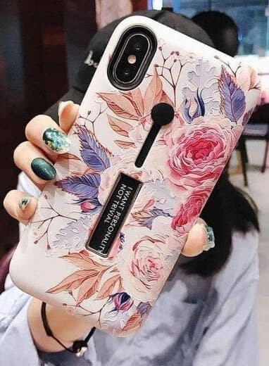 Modeetui med fingerholder - iPhone 12 Mini, Hvid med blomster