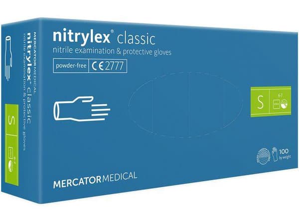 Mercator Nitrylex Classic, blå 100-pakning, størrelse S