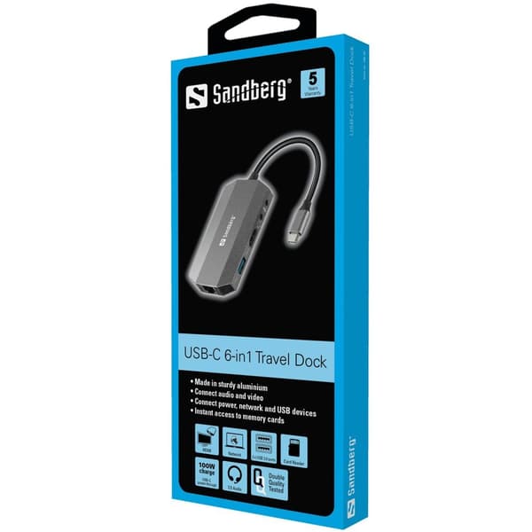 Sandberg USB-C 6in1 -matkatelakka
