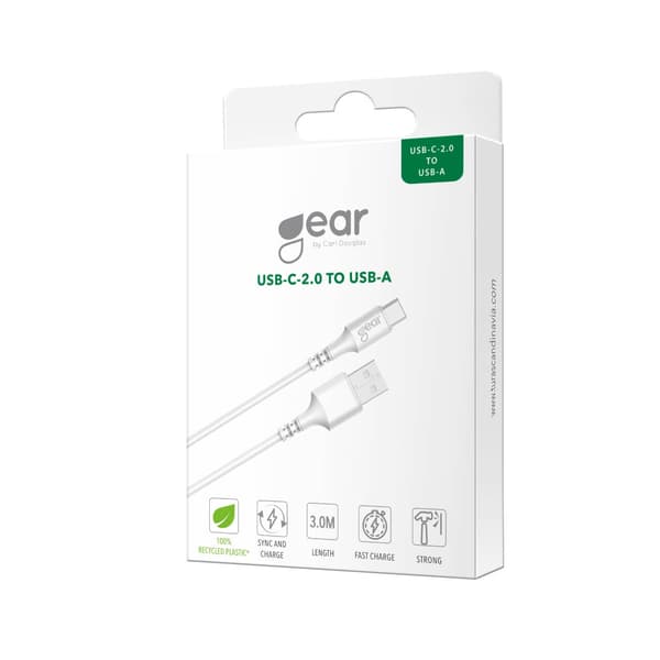 Gear Ladekabel USB-A til USB-C 2.0 3m Hvit Rund