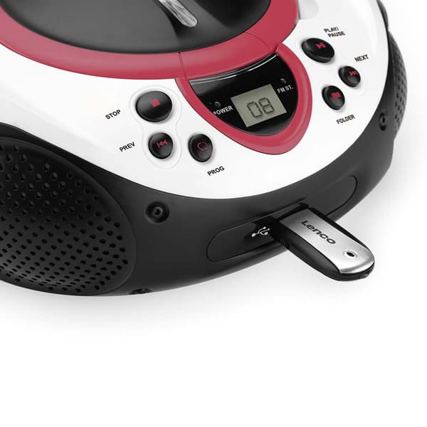 Lenco Bærbar FM-radio, CD- og USB-spiller Rosa