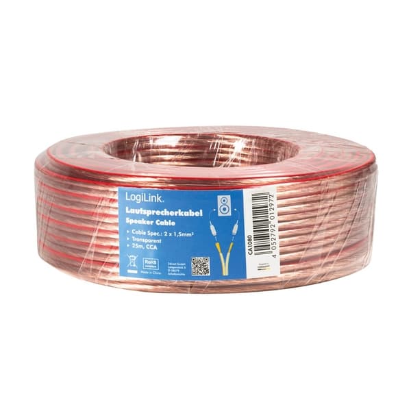 LogiLink Högtalarkabel 2x1,5 mm² 25m Transparent