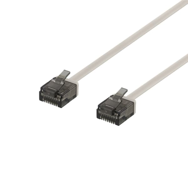DELTACO U/UTP Cat6a patchkabel, flat, 1 mm tykk, 2 m, grå