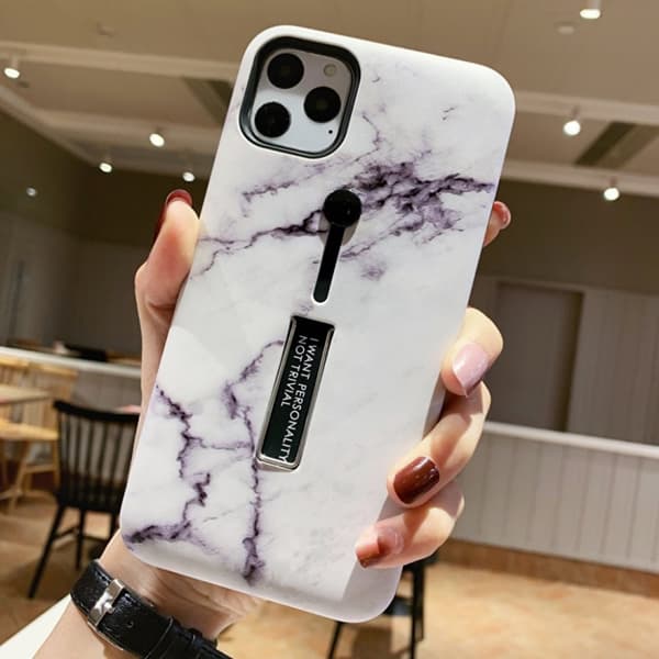 Moteveske med fingerholder - iPhone 12 Pro Max, Hvit marmor