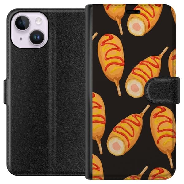 Tegnebogsetui til Apple iPhone 14 med Kyllingedrumstick motiv