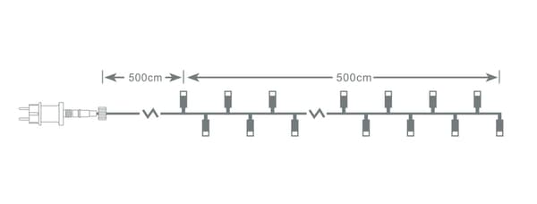 Lyskæde, 5 m, 40 LED, transformator, udendørs, varm hvid