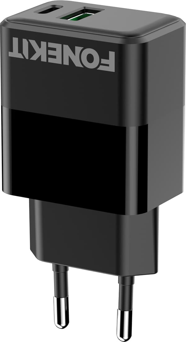 FoneKit Dobbelt 20W-oplader, USB-C + USB-A, sort