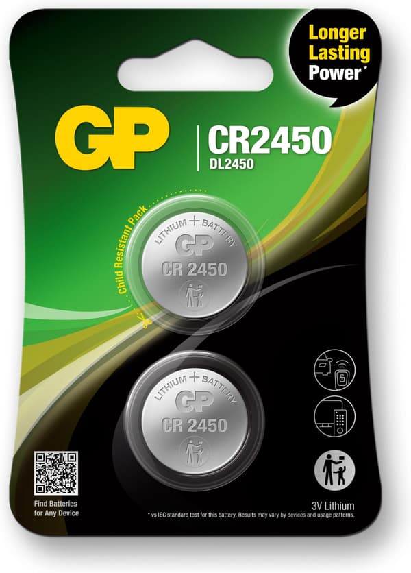 GP Knappcelle litium CR2450, 2-pakning