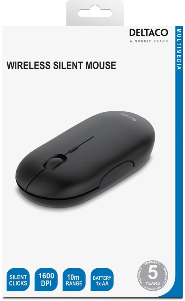Deltaco Wireless flat silent mouse 1600DPI USB receiver 4button