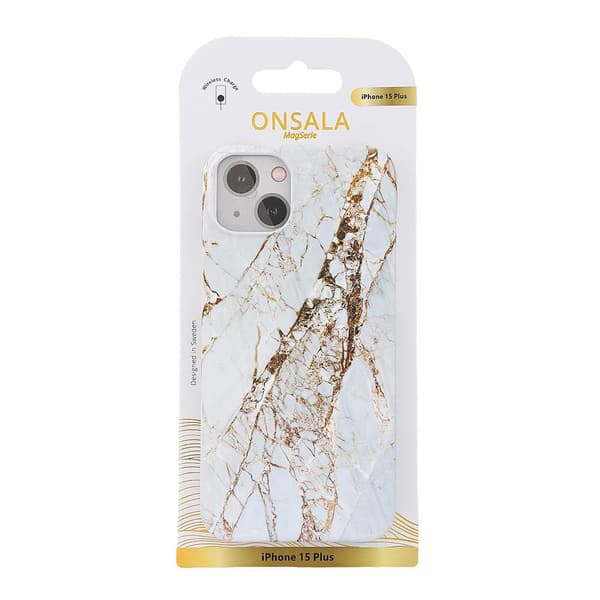 ONSALA Backcover MagSerie iPhone 15 Plus White Rhino Marble