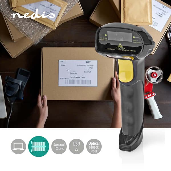 Nedis Strekkode Skanner | Laser | Wired | 1D Linear | USB-Strøm | USB 2.0