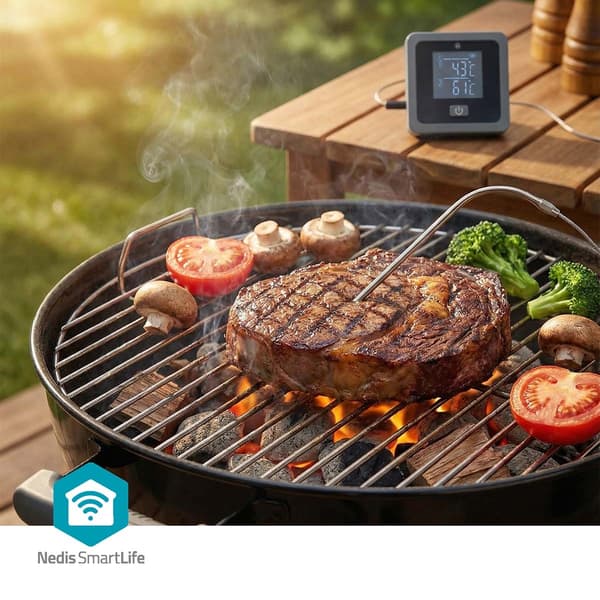 Nedis SmartLife kötttermometer | Buzzer / Push notification | Bluetooth® | Timer | LCD | Antal prober: 2 | 1.20 m | Clips för prober | Nedis® SmartLif