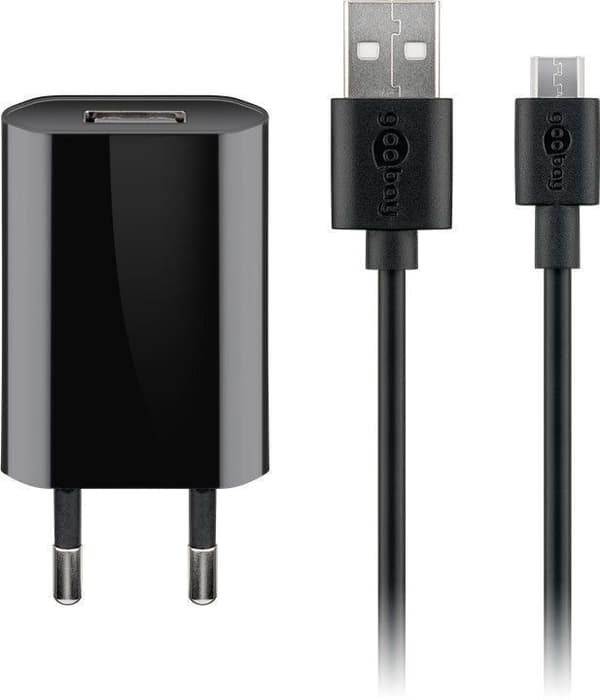 Goobay Micro-USB 5 W oplader + kabel, 1 m, sort
