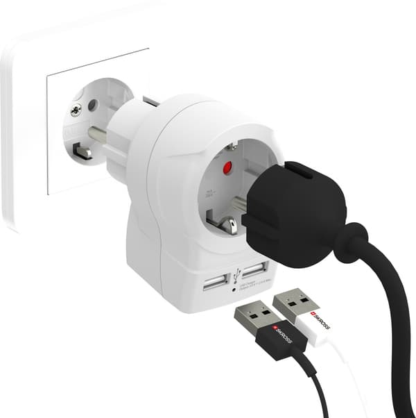 SKROSS Stikkontaktadapter med 2 USB-A